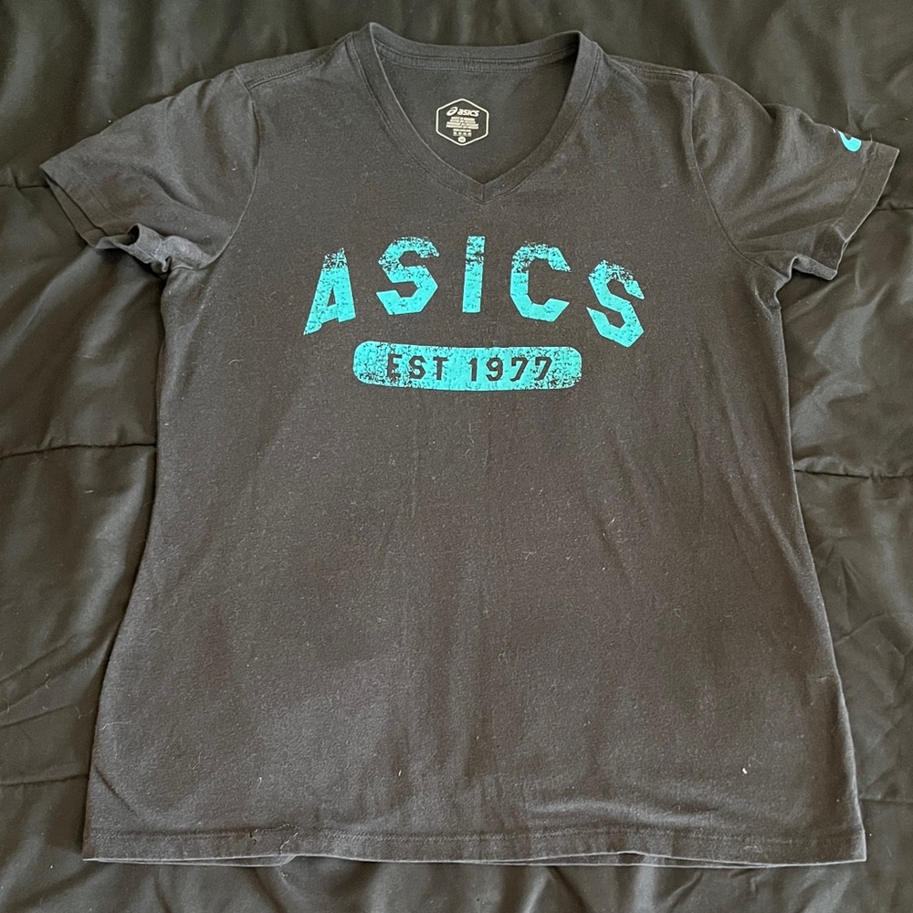 Asics Black Tee with Teal Logo